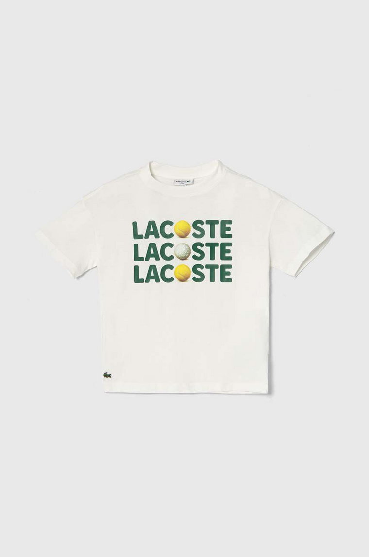 Lacoste t-shirt bawełniany dziecięcy kolor biały z nadrukiem