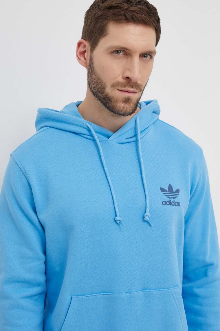 adidas Originals bluza bawełniana męska kolor niebieski z kapturem z nadrukiem IS3317