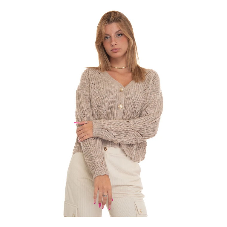 Oversize Sweter z Dekolt V i Detalami Lurex Guess