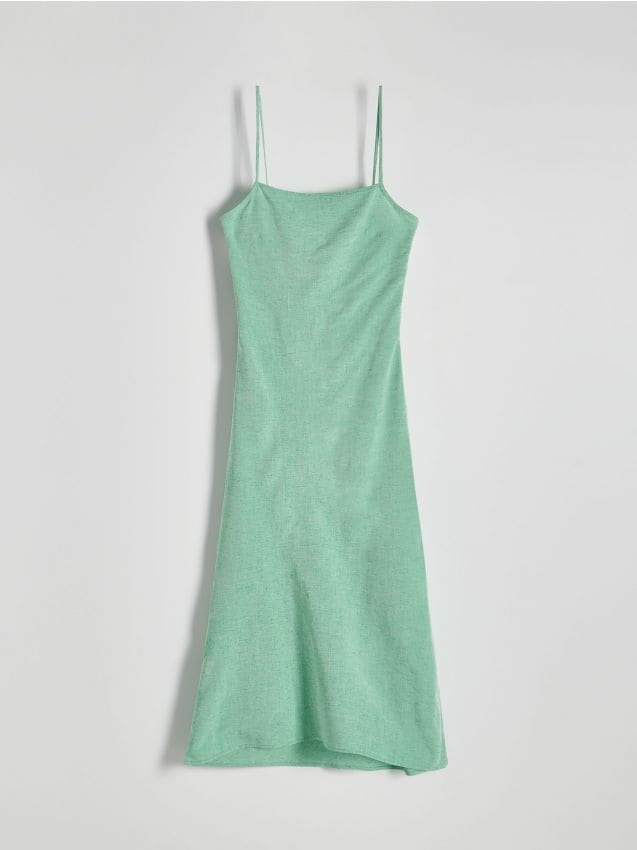 Reserved - Sukienka midi z wiskozy - jasnozielony