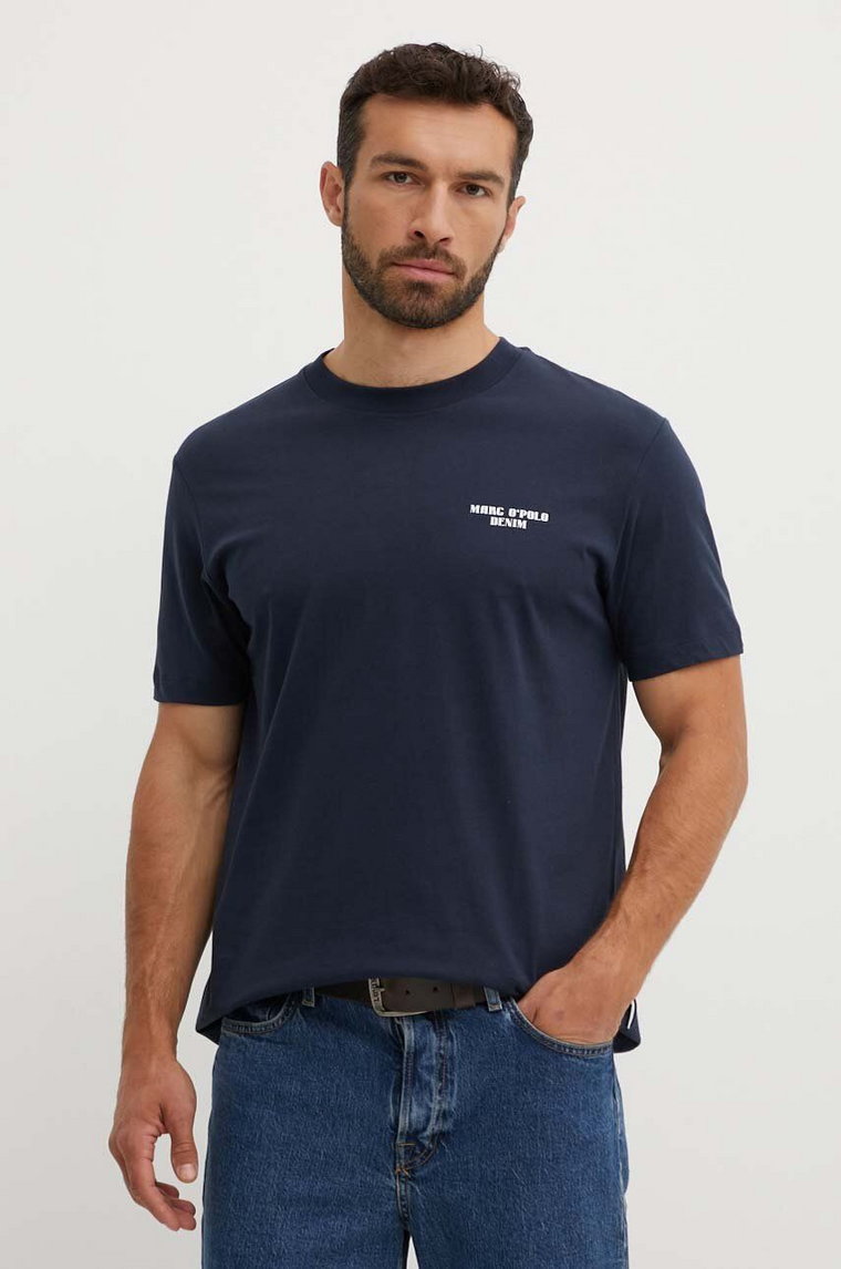Marc O'Polo t-shirt bawełniany DENIM męski kolor granatowy z nadrukiem 5000000086