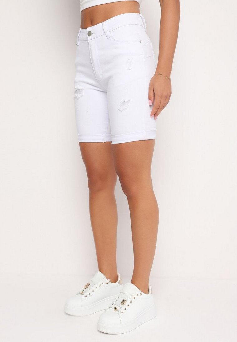 Białe Szorty Jeansowe z Wysokim Stanem z Efektem Push-Up Namsene