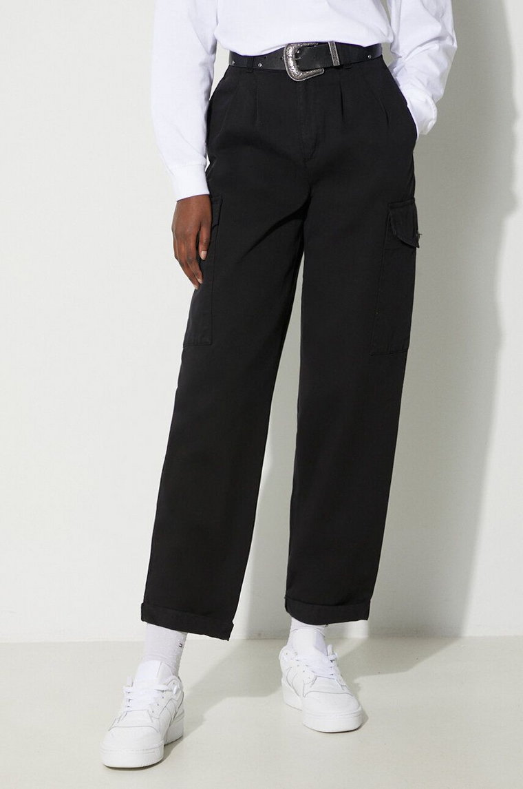 Carhartt WIP spodnie bawełniane Collins Pant kolor czarny fason cargo high waist I029789.89GD