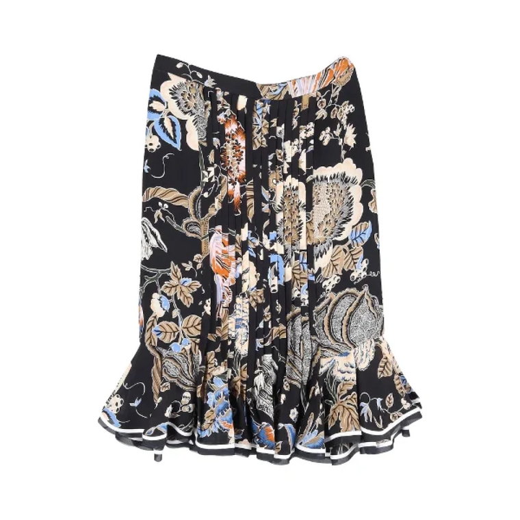Wielokolorowa jedwabna spódnica z plisami i falbankami Tory Burch