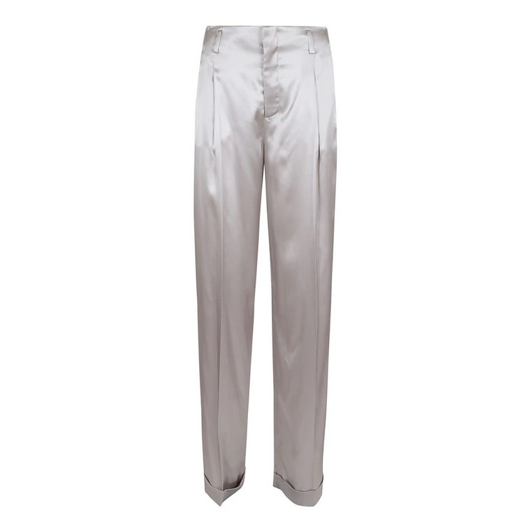 Jasnoszare Plisowane Spodnie w Pełnej Długości Ralph Lauren