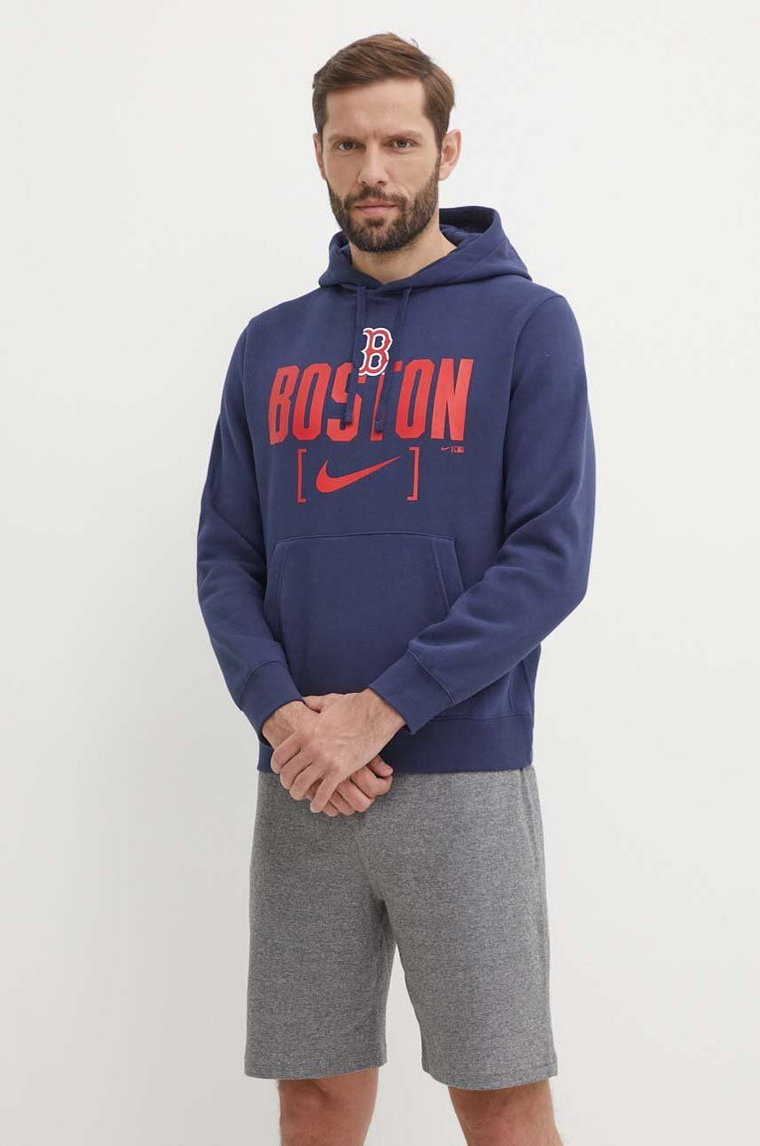 Nike bluza Boston Red Sox męska kolor granatowy z kapturem z nadrukiem