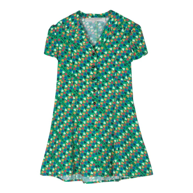 Zielona Sukienka Dziecięca z Wzorem Serca Philosophy di Lorenzo Serafini