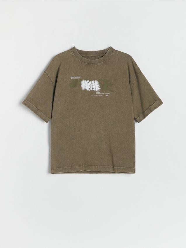 Reserved - Bawełniany t-shirt oversize - ciemnozielony