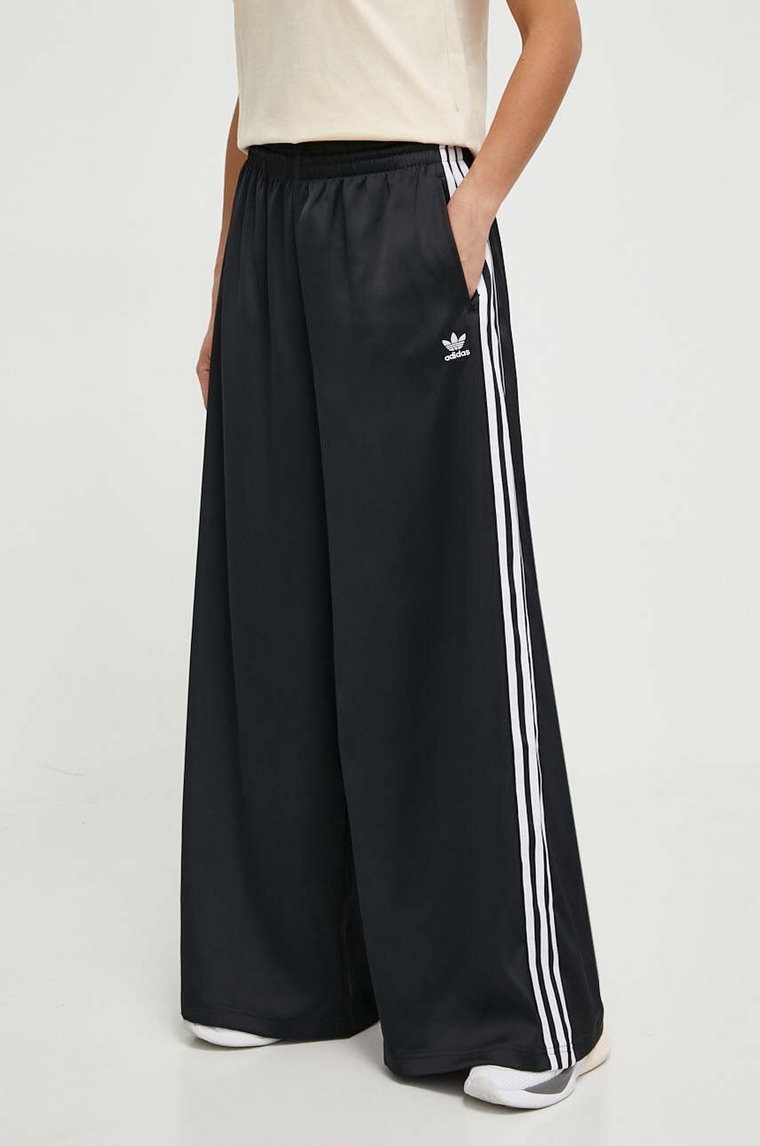 adidas Originals spodnie Satin Wide Leg Track damskie kolor czarny szerokie high waist IU2520