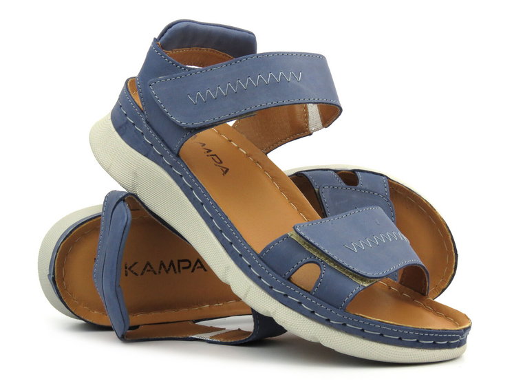 Skórzane sandały damskie - Kampa K933, niebieskie