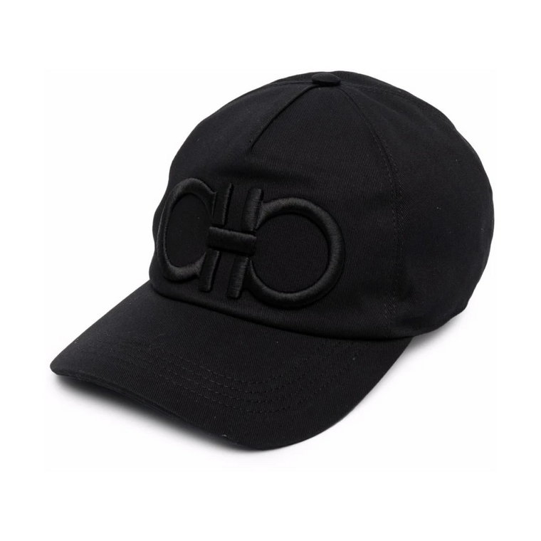 Czarna czapka baseballowa z elastycznego bawełny z haftowanym logo Gancini Salvatore Ferragamo