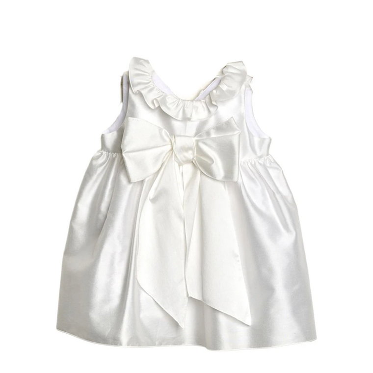 Biała Sukienka z Bawełny Satynowej z Kokardą Little Bear