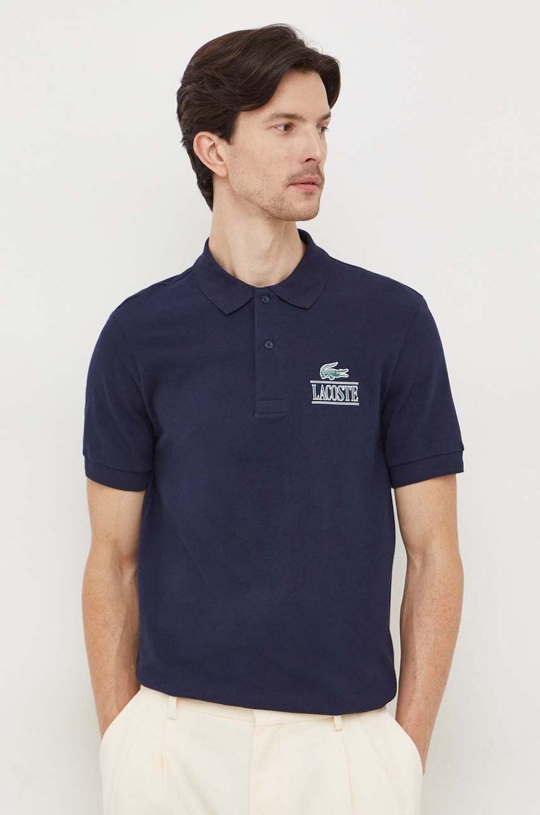 Lacoste polo męski kolor granatowy z nadrukiem