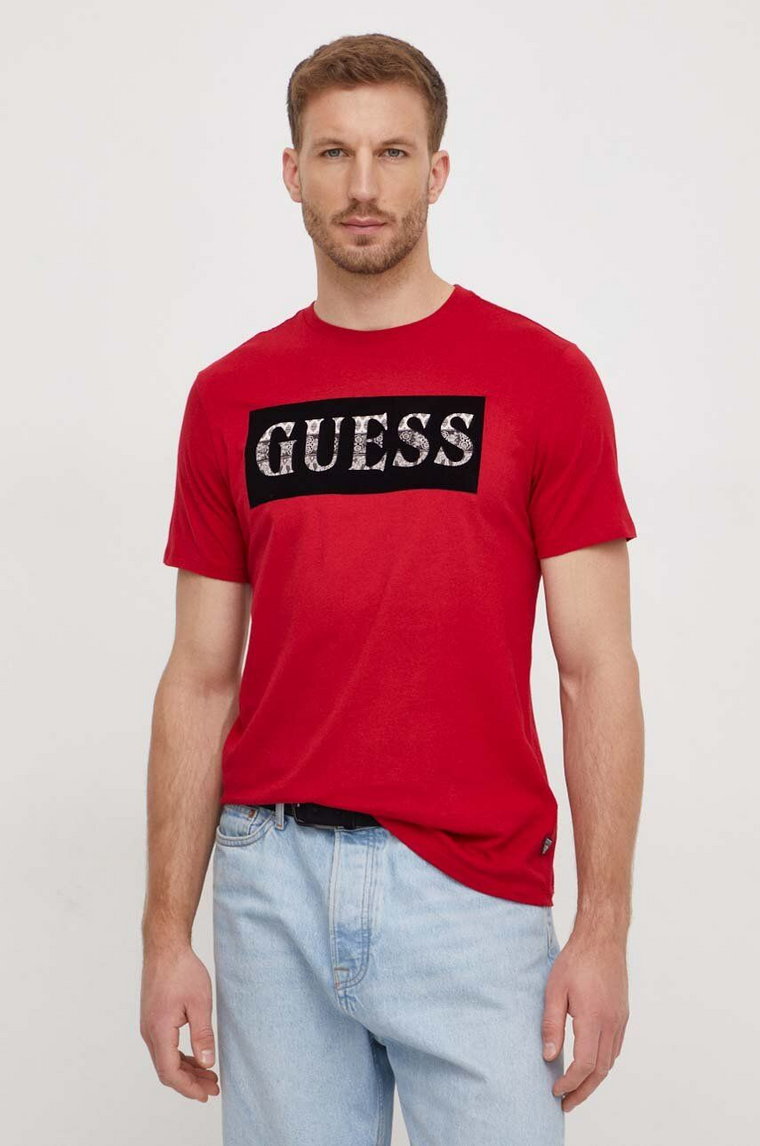 Guess t-shirt bawełniany męski kolor czerwony z nadrukiem M4RI70 K9RM1