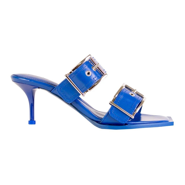 Niebieskie Skórzane Sandały na Obcasie z Klamrą Alexander McQueen