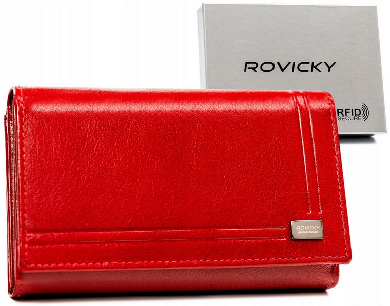Duży, skórzany portfel damski na zatrzask - Rovicky