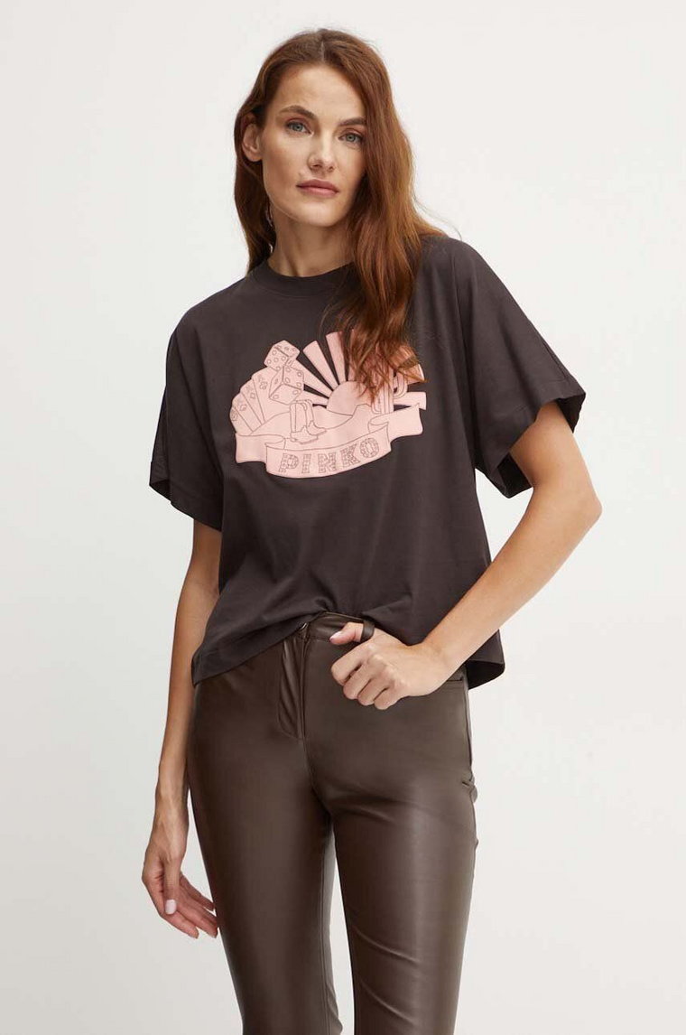 Pinko t-shirt bawełniany damski kolor brązowy 103993 A23Z