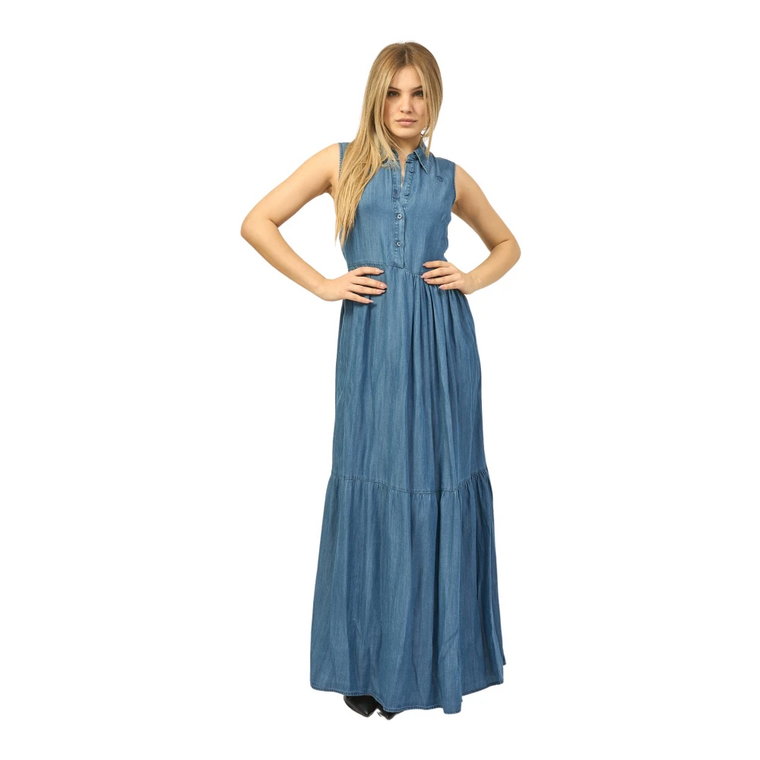 Niebieska Sukienka Jeansowa Silvian Heach