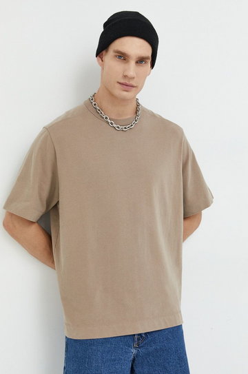 Abercrombie & Fitch t-shirt bawełniany kolor brązowy gładki
