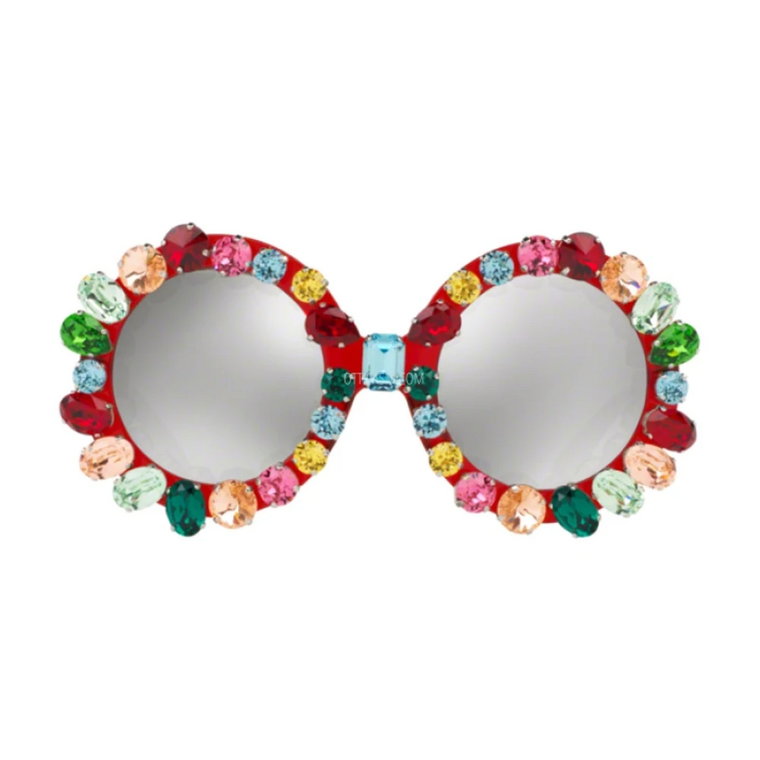 Czerwone Okrągłe Okulary Słoneczne Szklane Detale Dolce & Gabbana