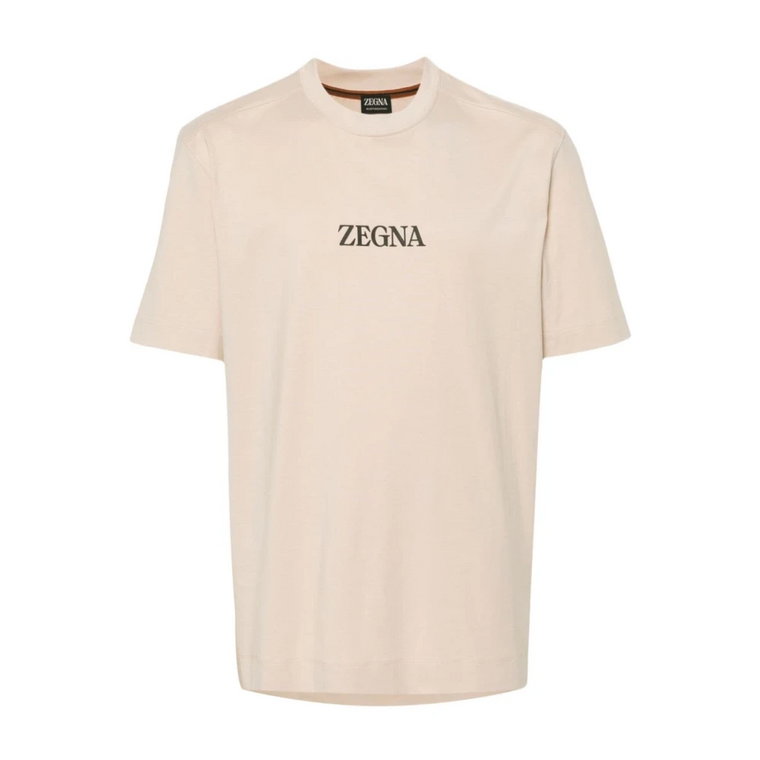 Beżowy T-shirt z Detalem Logo Ermenegildo Zegna