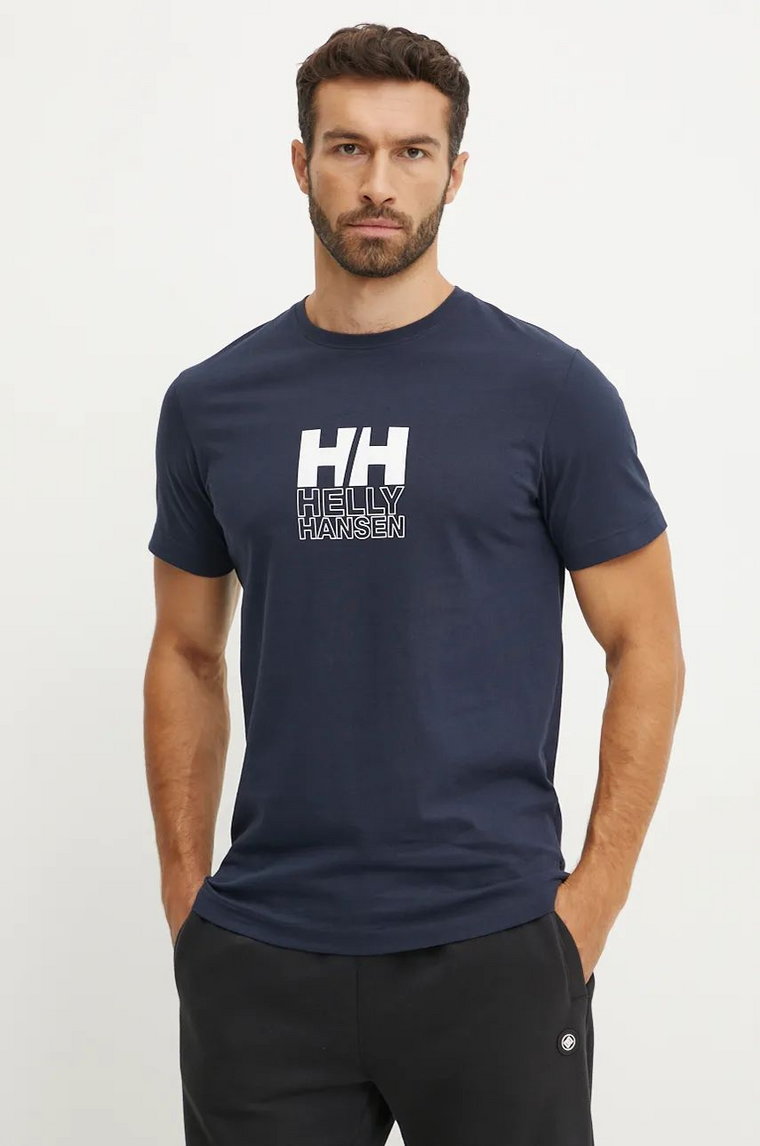 Helly Hansen t-shirt bawełniany CORE GRAPHIC męski kolor granatowy wzorzysty 53936