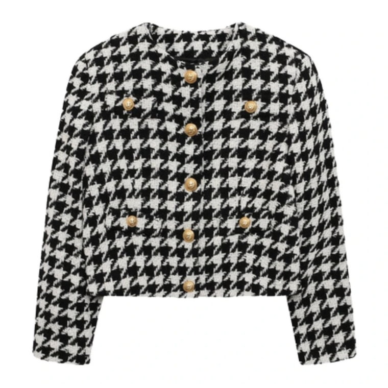 Czarna Houndstooth Kurtka Dziecięca Balmain