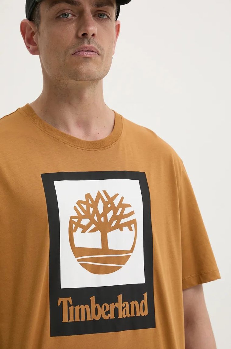 Timberland t-shirt bawełniany męski kolor brązowy z nadrukiem TB0A5QS2P471