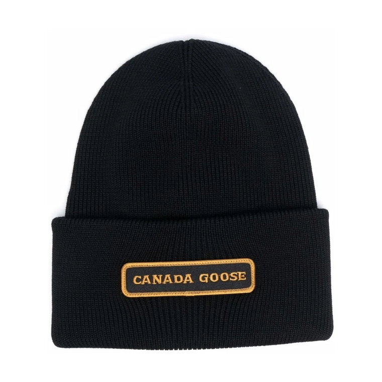 Czarne wełniane czapki z żebrem Canada Goose