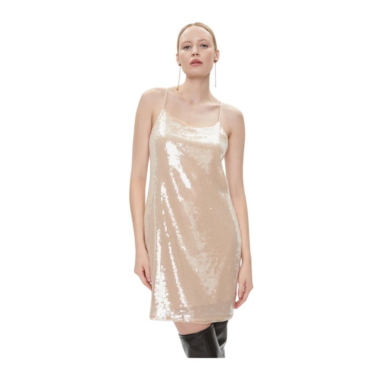 Sukienka koktajlowa z cekinami - Beżowy Prosty Krój Calvin Klein