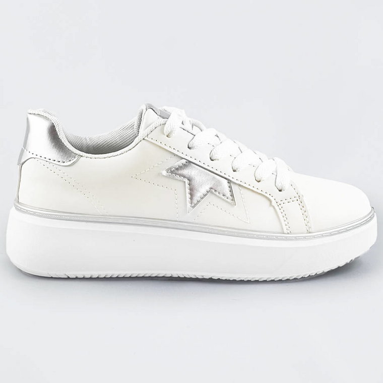 Sznurowane sneakersy z gwiazdką biały-srebrny (bb126l)
