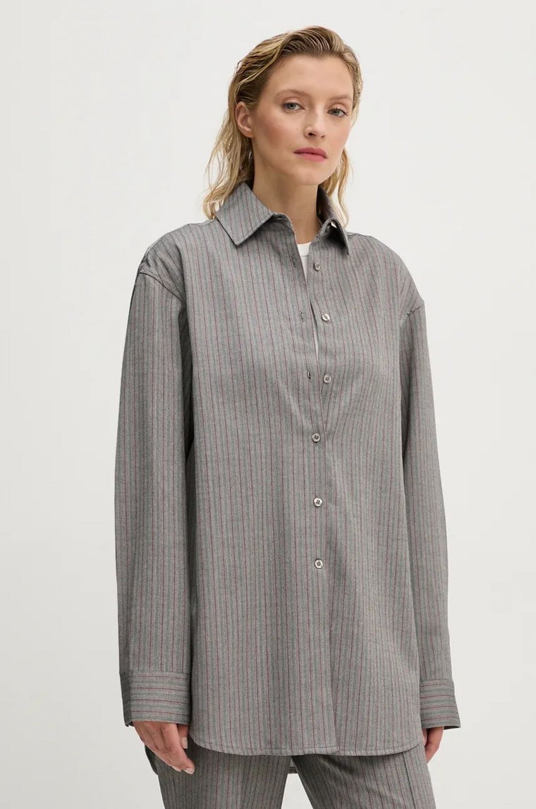 Remain koszula Herringbone Overshirt damska kolor szary relaxed z kołnierzykiem klasycznym 5018743038