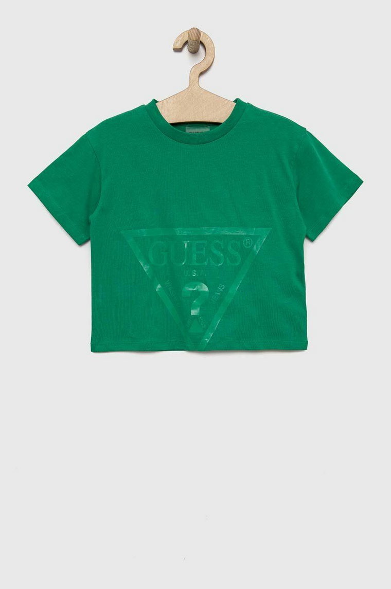 Guess t-shirt bawełniany dziecięcy kolor zielony