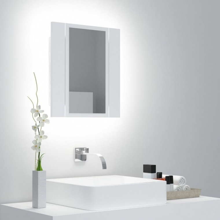 Szafka łazienkowa z lustrem i led, biała, 40x12x45 cm kod: V-804948