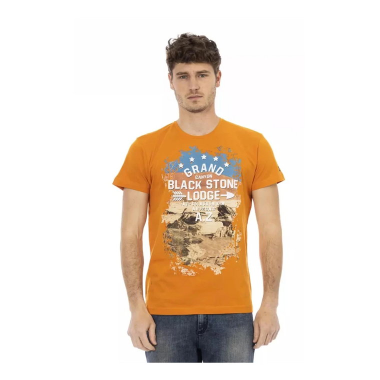 Pomarańczowy Bawełniany T-shirt z Nadrukiem na Przodzie Trussardi