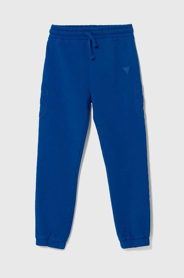 Guess spodnie dresowe bawełniane dziecięce kolor niebieski gładkie L4YQ13 KAD73
