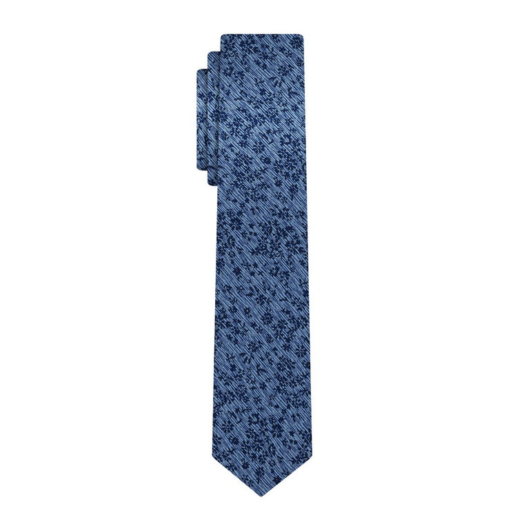 Krawat niebiesko-szary we wzór w kwiaty EM 18