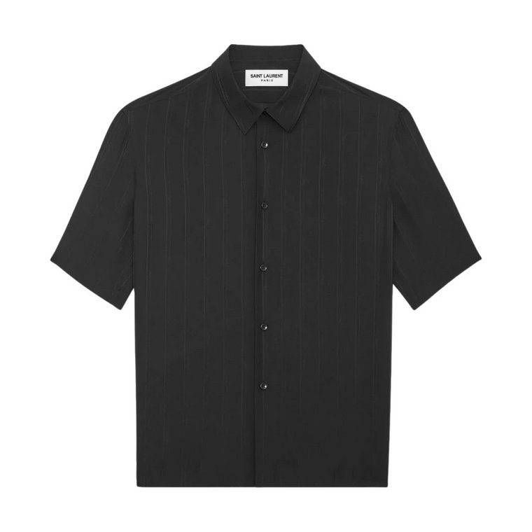 Czarna Jedwabna Koszula z Krótkim Rękawem dla Mężczyzn Saint Laurent