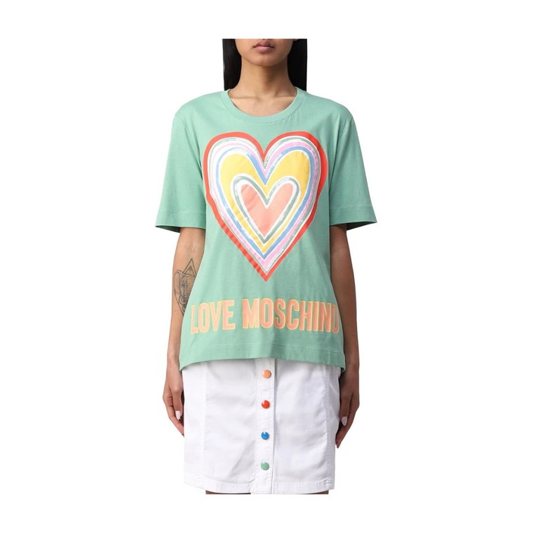T-shirt z nadrukiem tęczy i serca Love Moschino