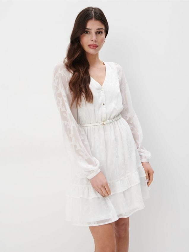 Mohito - Biała sukienka mini z falbanami - biały