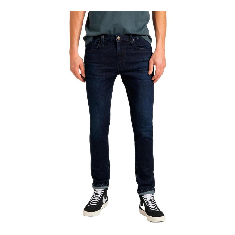 Męskie niebieskie jeansy z zamkiem błyskawicznym i guzikiem Lee