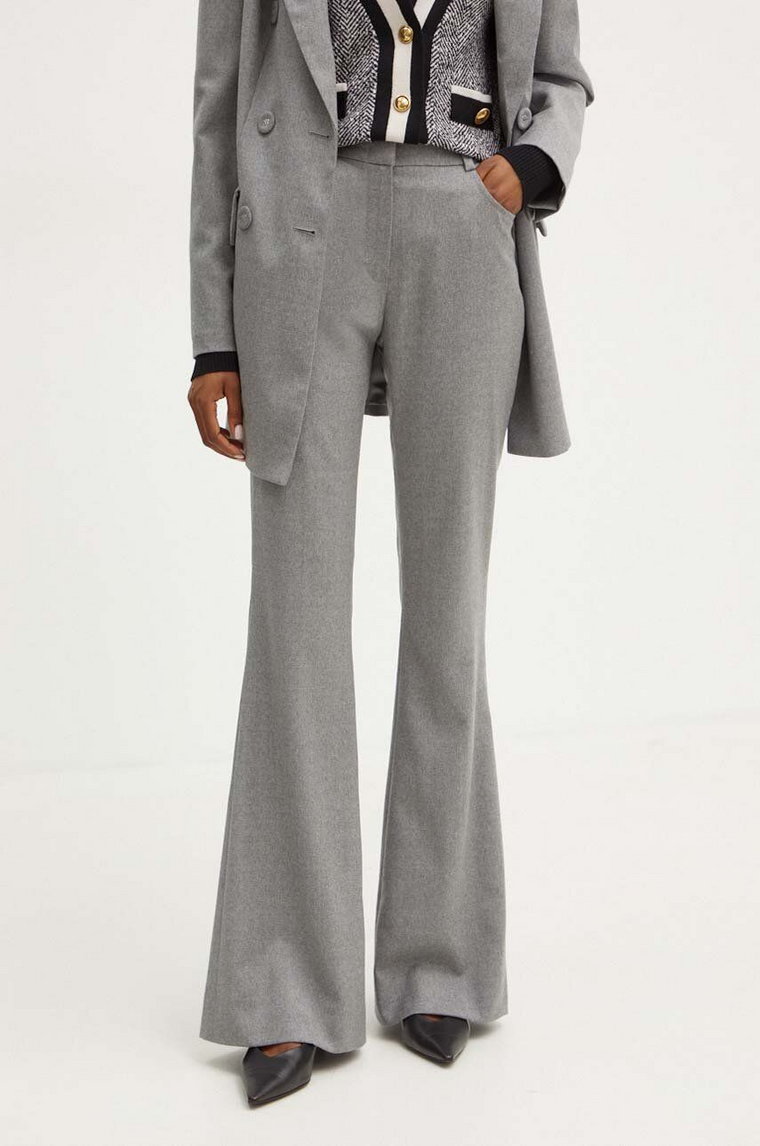 Luisa Spagnoli spodnie wełniane OLIVIER kolor szary dzwony high waist 541422