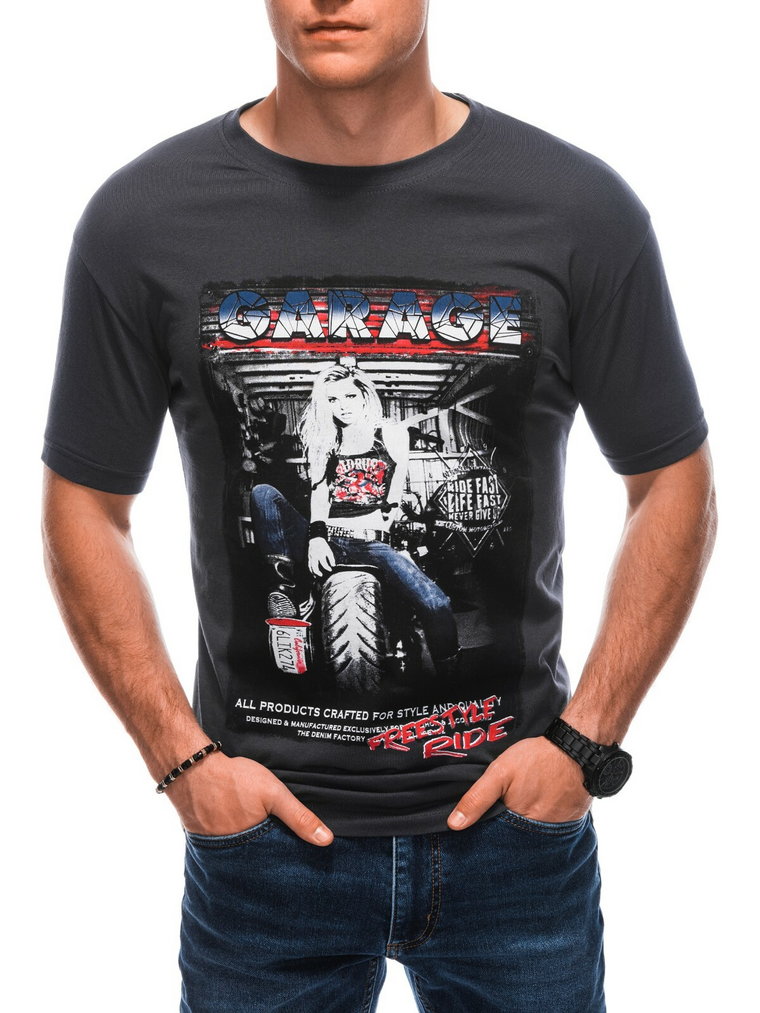 T-shirt męski z nadrukiem S1860 - grafitowy