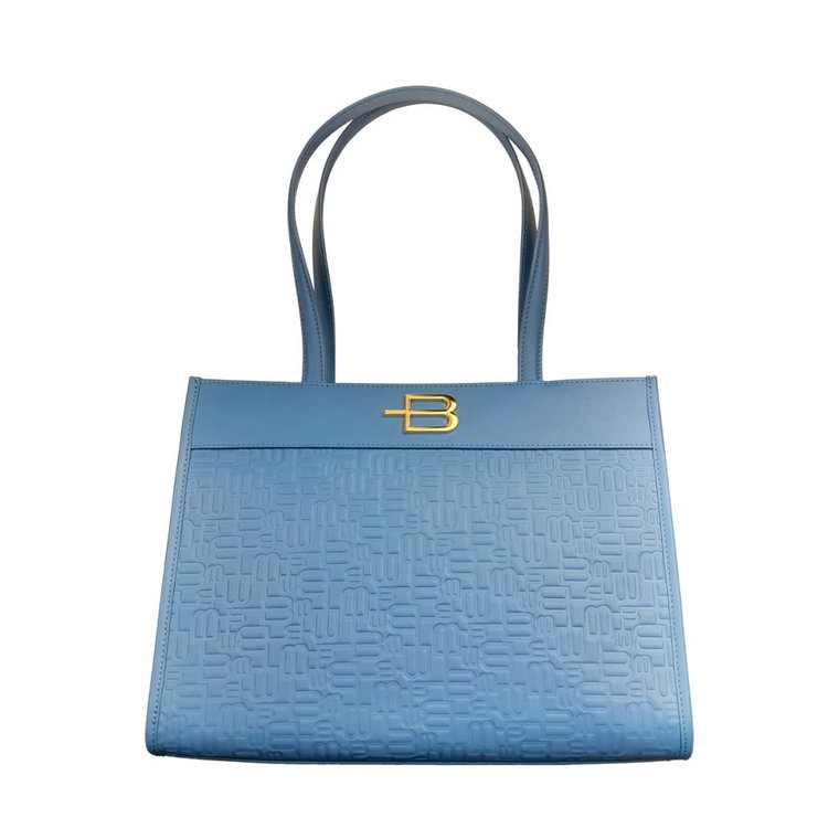 Niebieska torba na zakupy z nadrukiem logo Baldinini