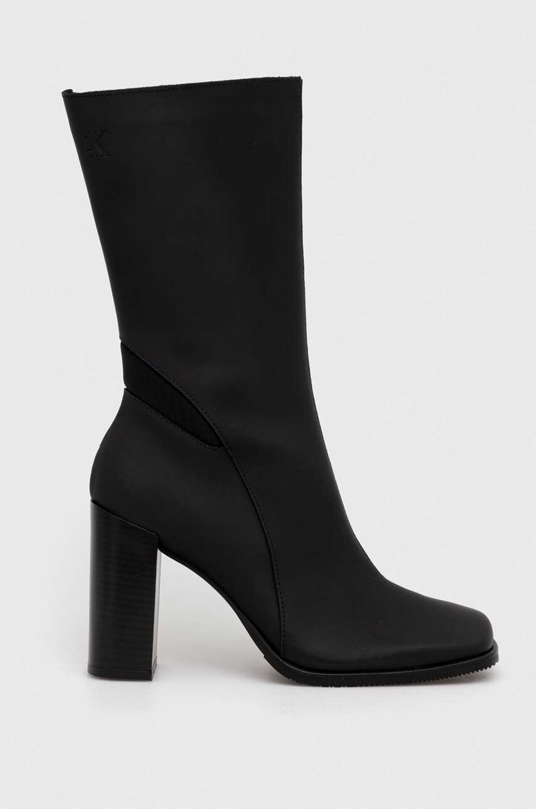 Calvin Klein Jeans botki skórzane HEEL ZIP BOOT LTH WN damskie kolor czarny na słupku YW0YW01113