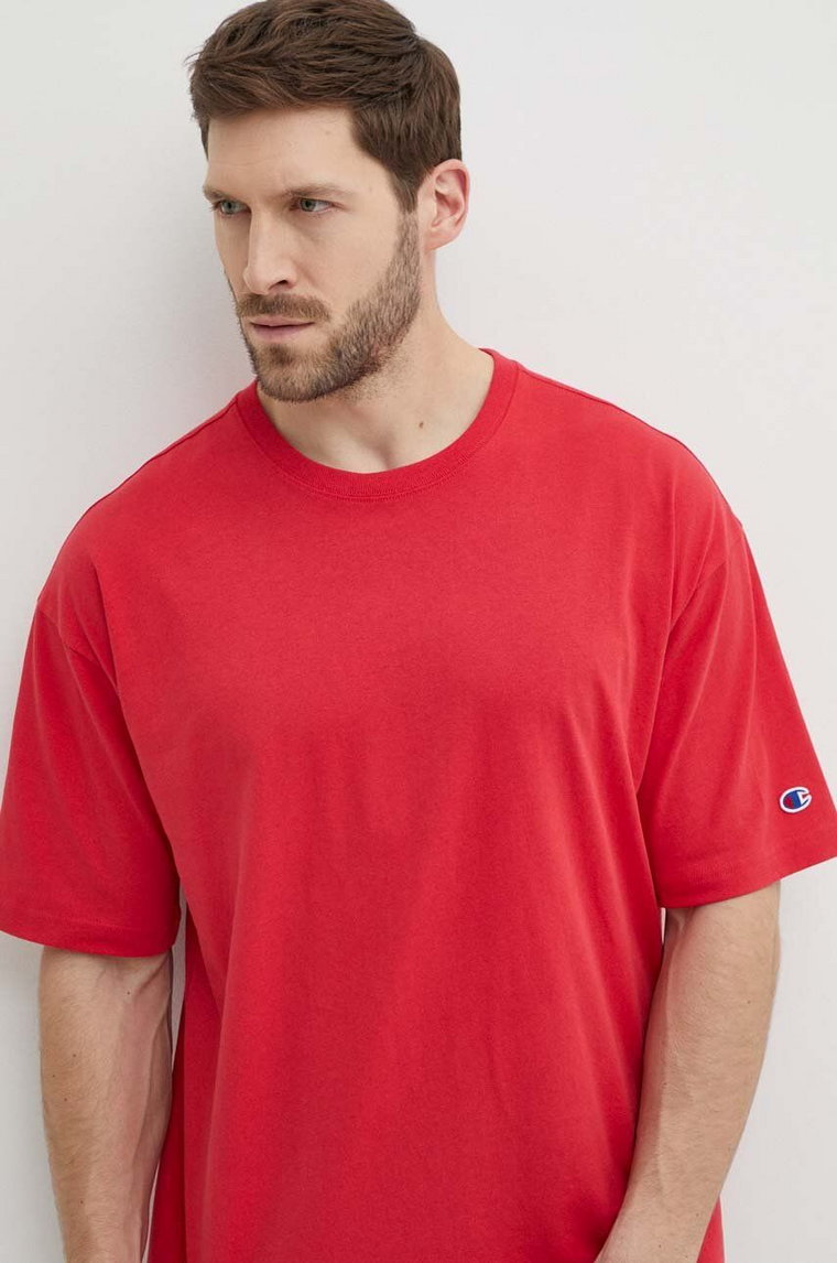 Champion t-shirt bawełniany męski kolor czerwony gładki 220017