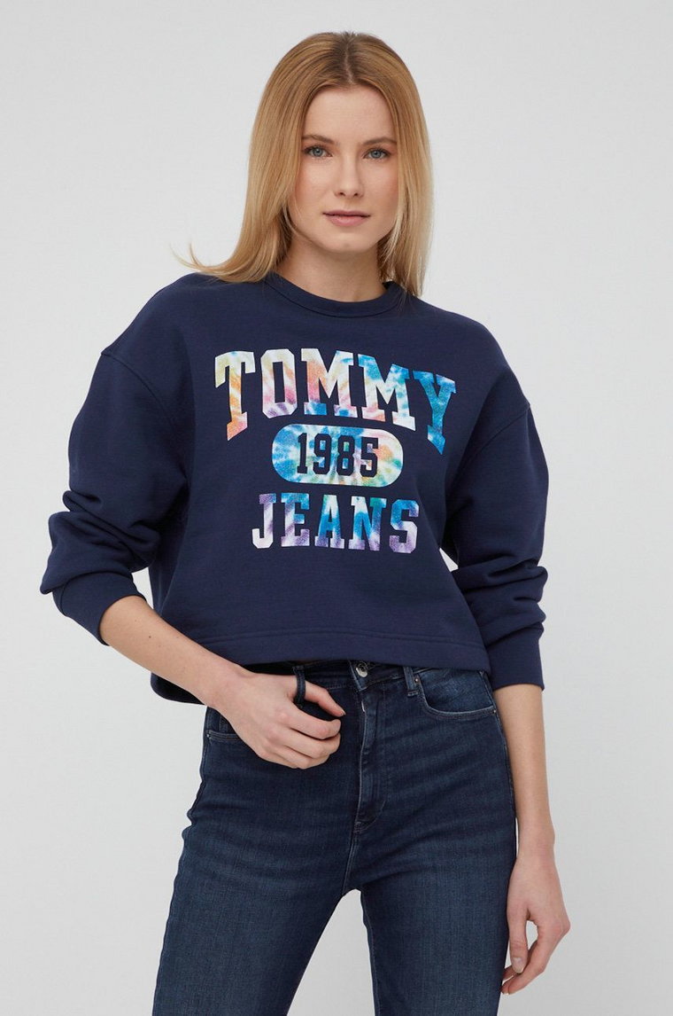 Tommy Jeans Bluza bawełniana DW0DW12048.PPYY damska kolor granatowy z nadrukiem