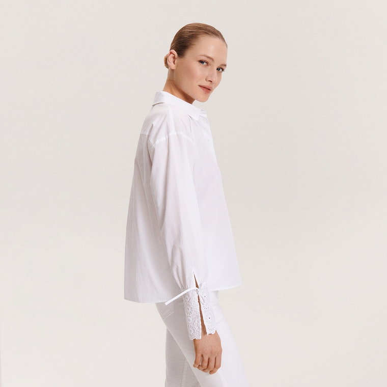 Reserved - Koszula z dekoracyjnymi mankietami - biały