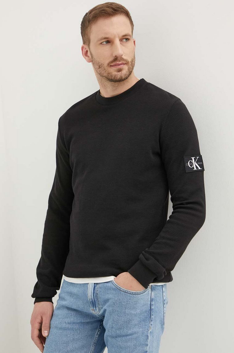 Calvin Klein Jeans bluza bawełniana kolor czarny z aplikacją