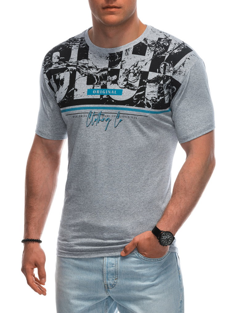T-shirt męski z nadrukiem S1943 - szary